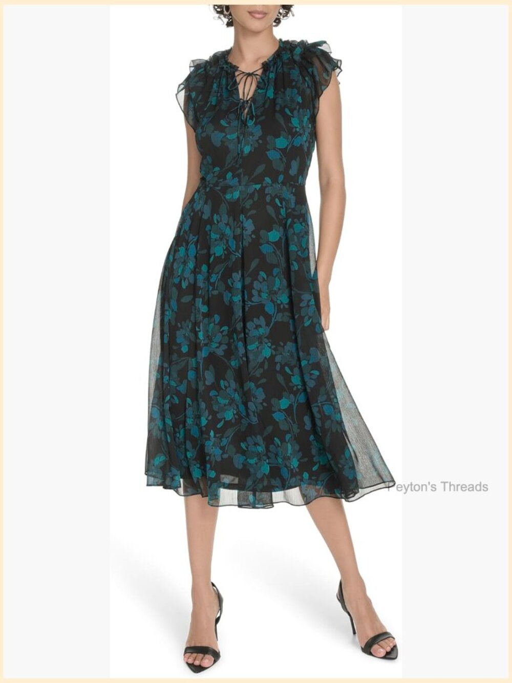 Women's Flutter Sleeve Tie Neck Chiffon Midi Dress